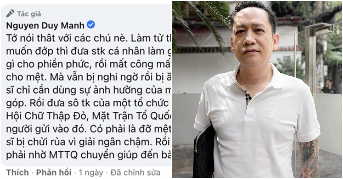 Ca sĩ Duy Mạnh khẳng định: ‘Nghệ sĩ muốn đớp tiền từ thiện nên mới đưa số tài khoản cá nhân’